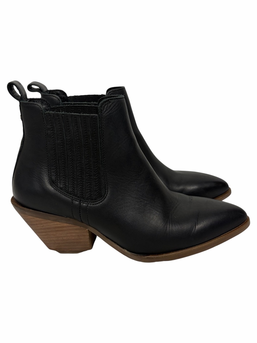 Patina Black Leather Chelsea Ankle Boots Pointed Toe Block Heel Size 7
